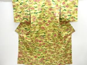 アンティーク　樹木模様手織り節紬着物